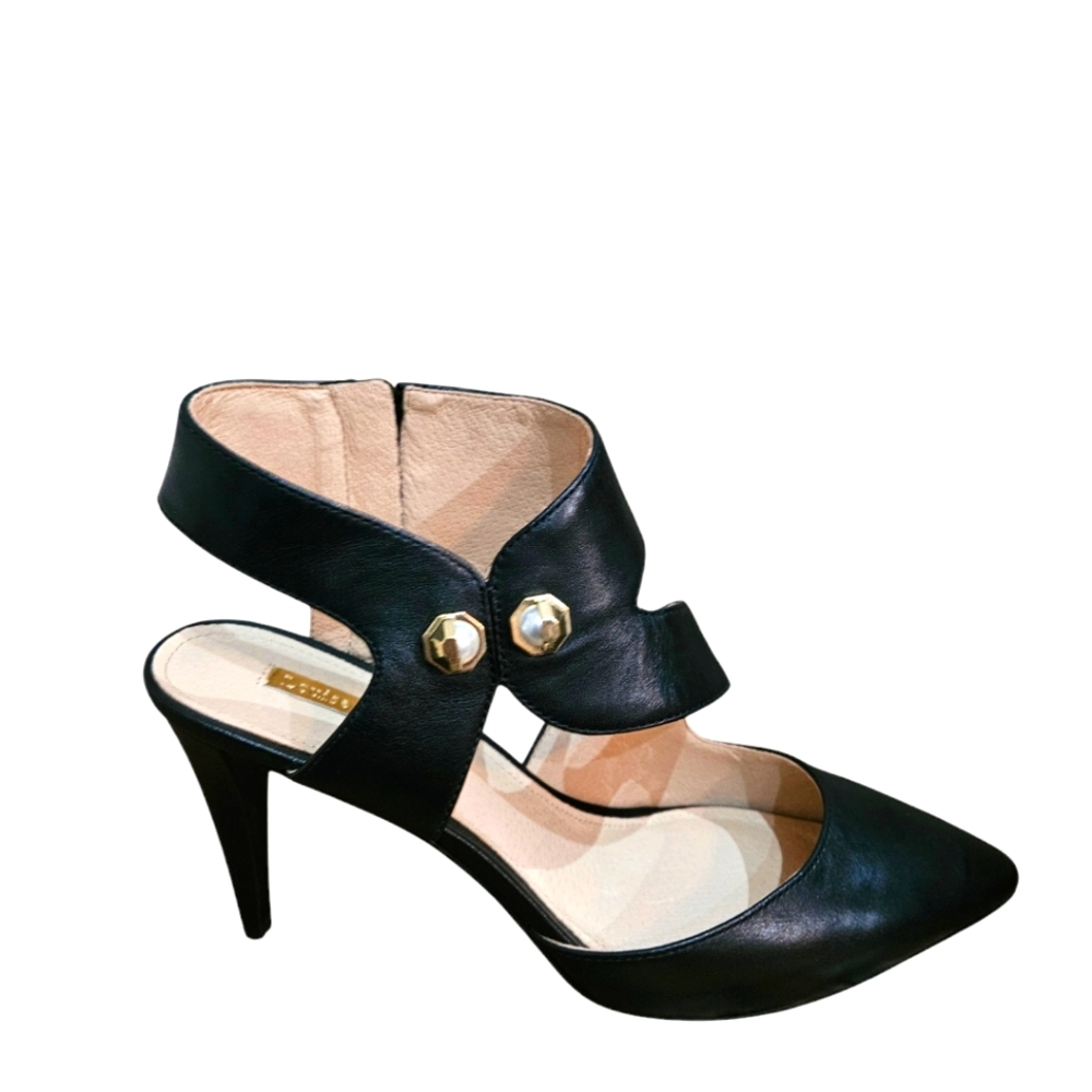 Louise et Cie Women's  Black Leather Pearl Accent Pumps. Size 9 (40)